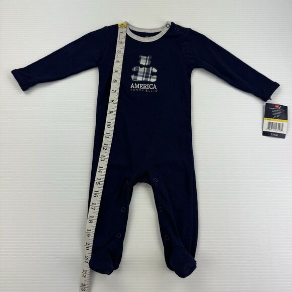 Perry Ellis America Baby Boy Sleeper 9M Navy Plaid Teddy Bear Footed Pajamas NWT - Picture 11 of 11